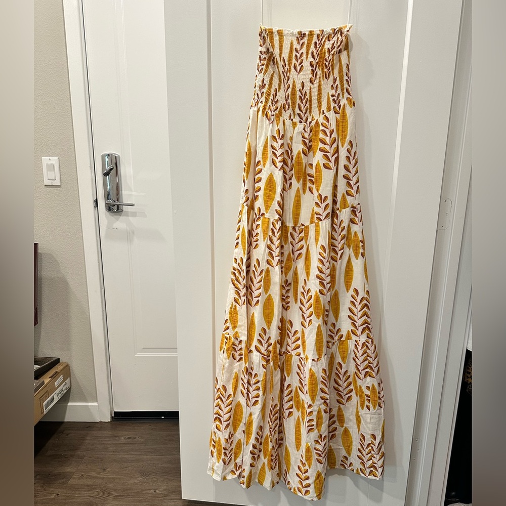 Elegant Yellow and Brown Leaf Print Maxi Skirt